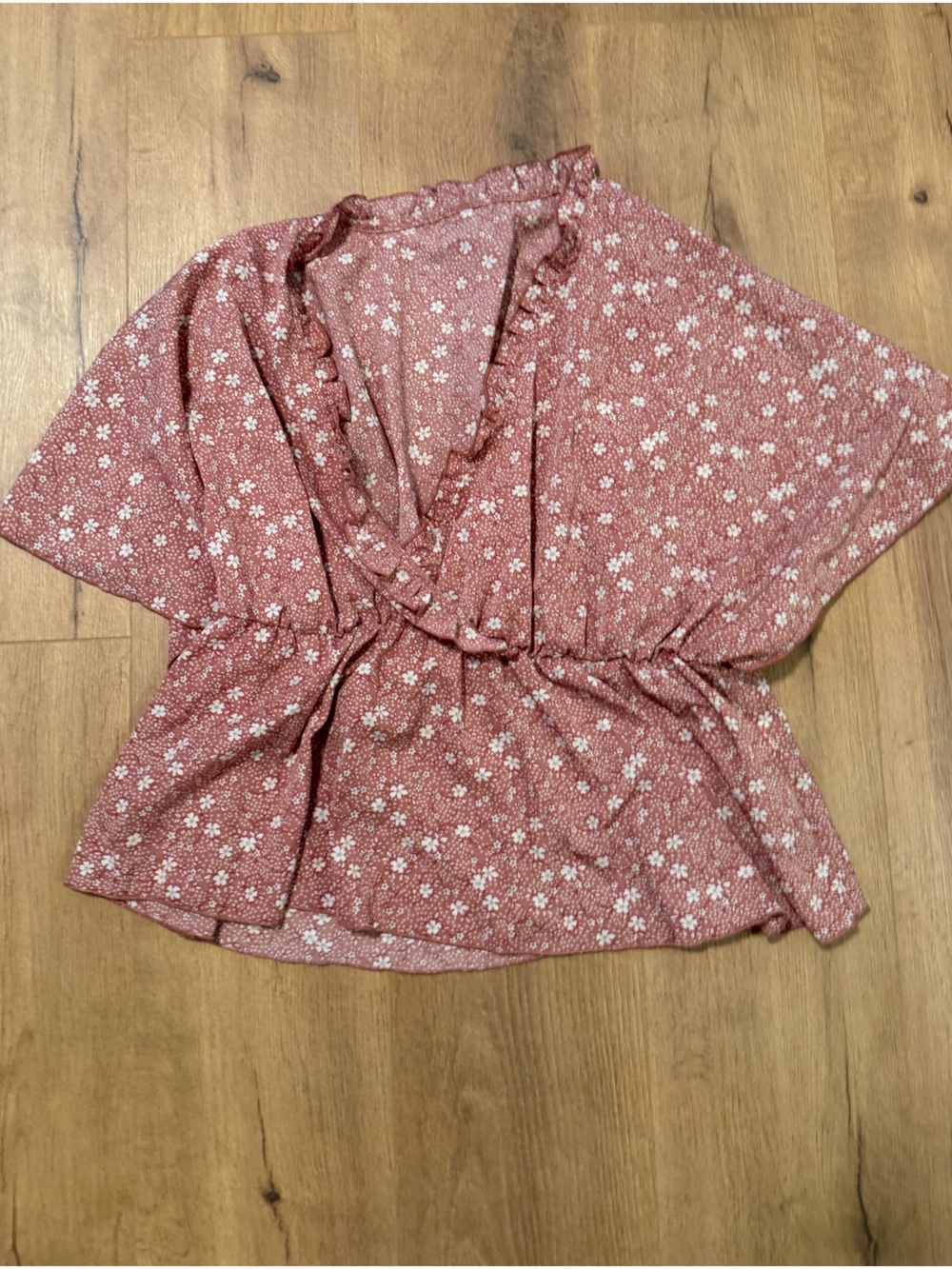 SHEIN Dusty Rose Floral Wrap Blouse with Ruffle Detail